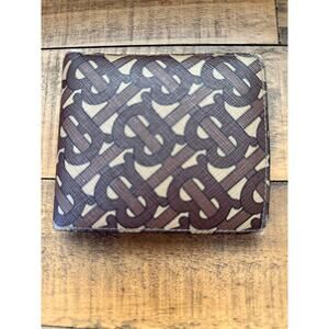 Burberry Wallet Mens Brown TB Monogram Canvas Bifold Coin Pocket Leather